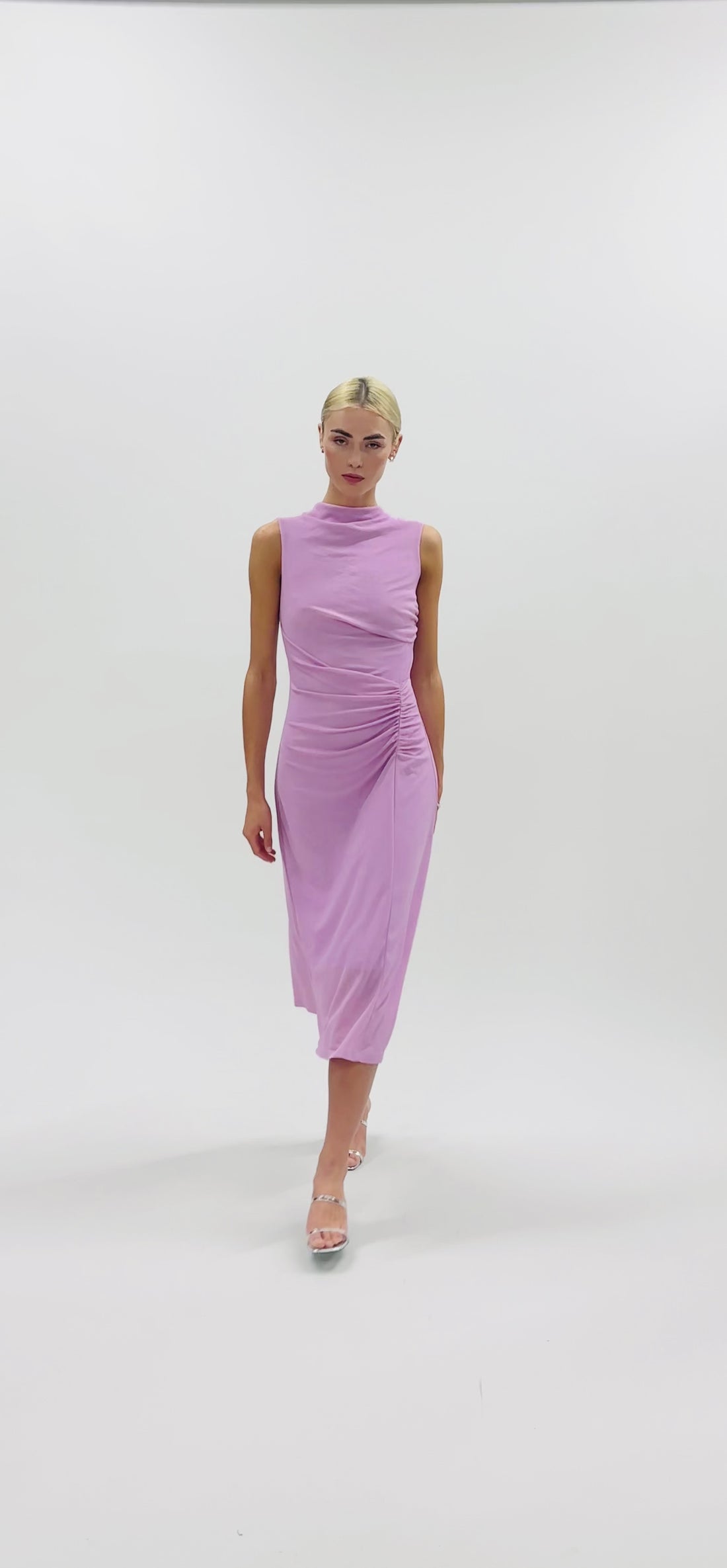 High Neck Slinky Ruched Dress