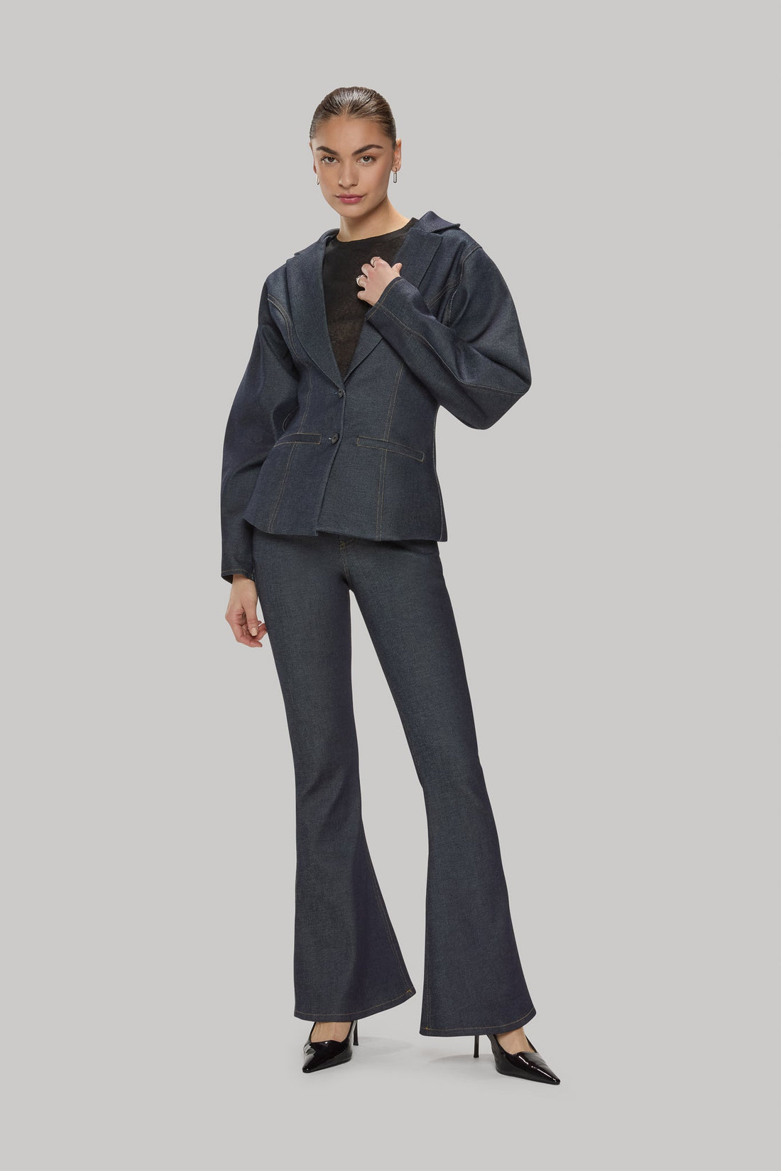 Flared Stretch Denim Pants - Jasmine Elaine