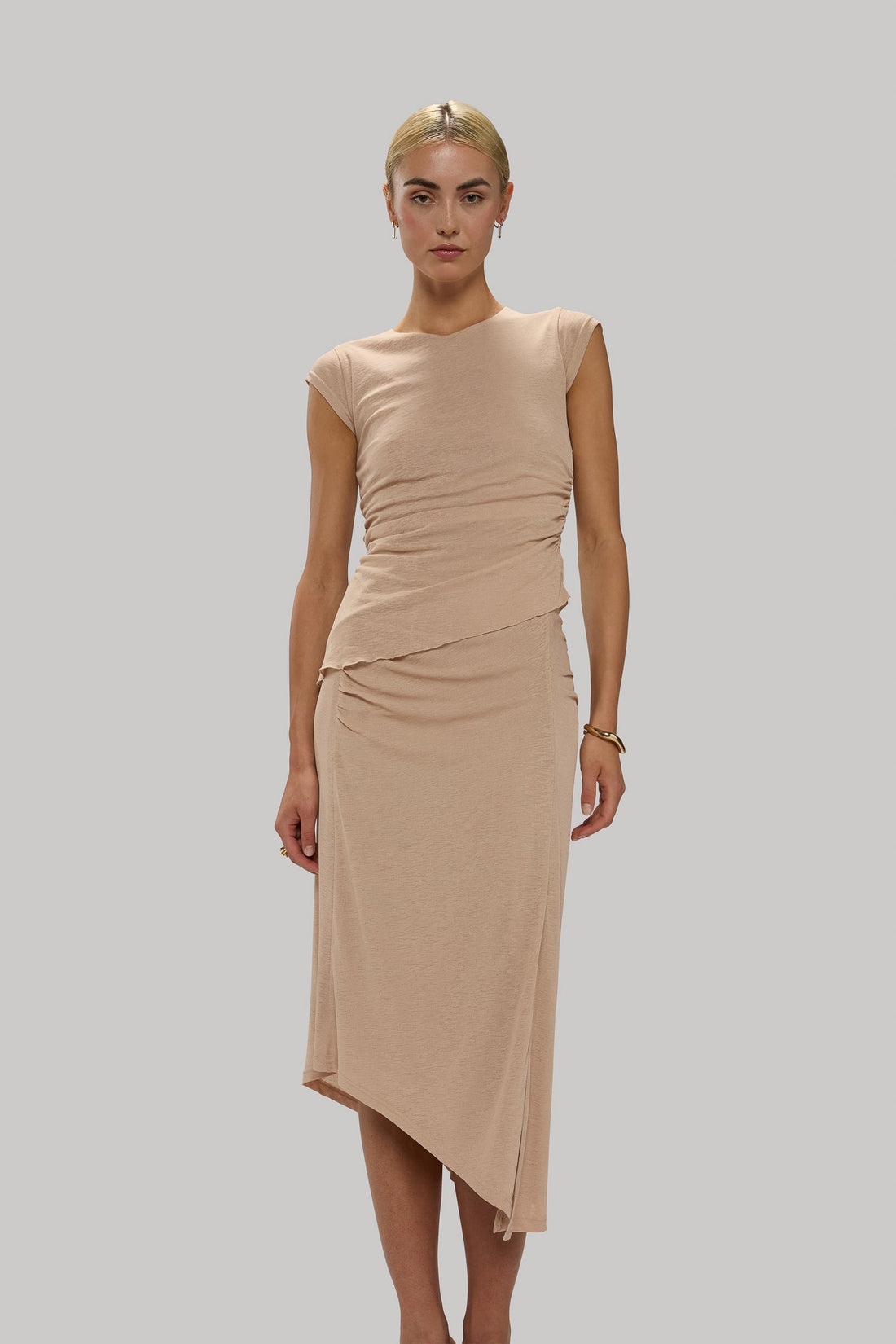 Slinky Ruched Skirt with Slit - Jasmine Elaine