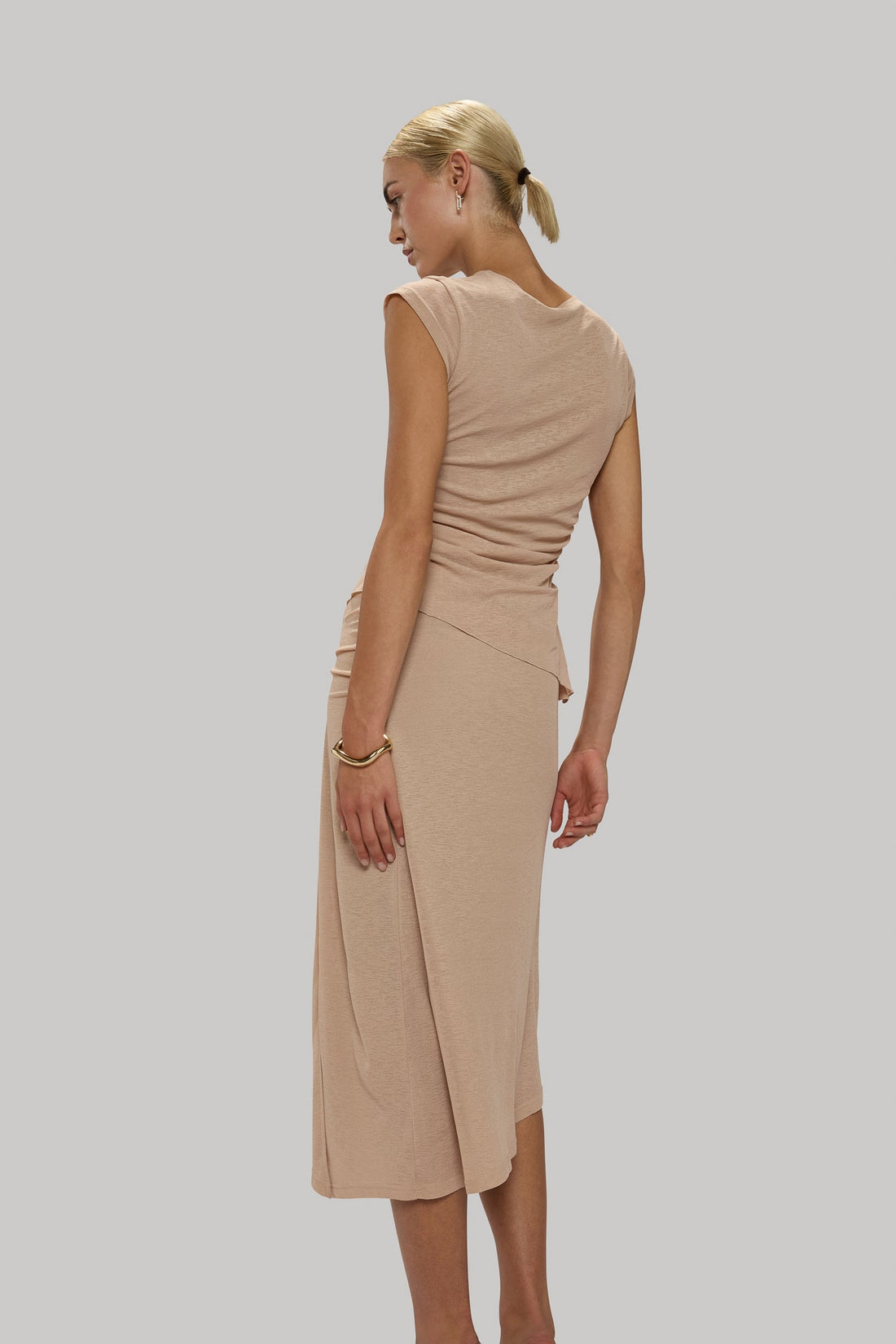 Slinky Ruched Skirt with Slit - Jasmine Elaine