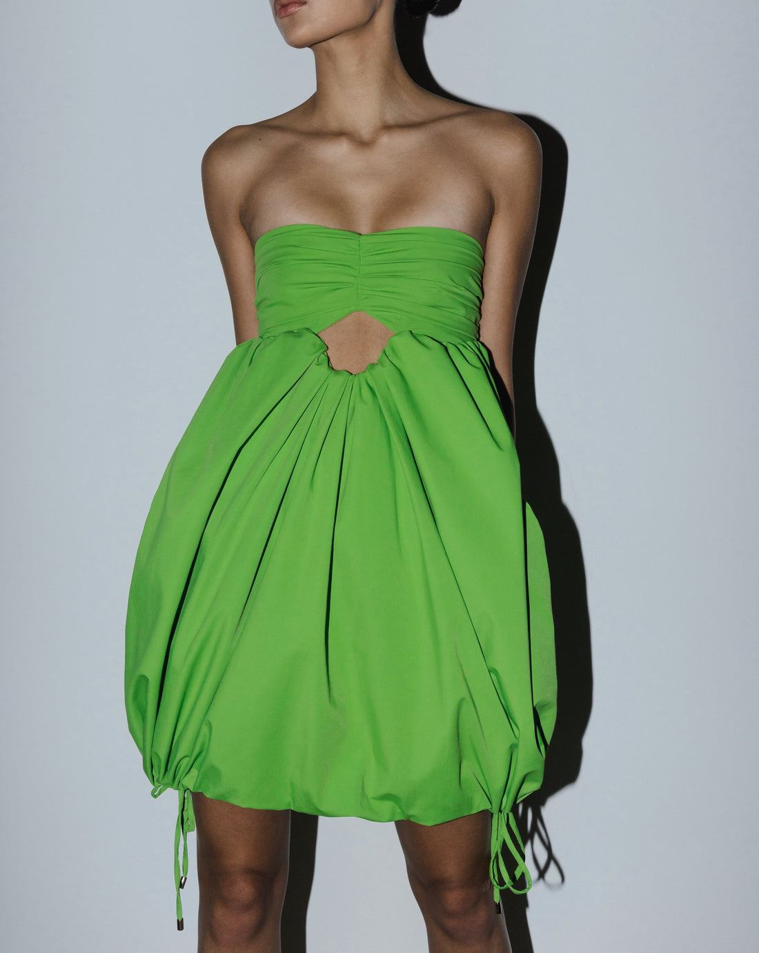 lime green babydoll dress with drawstring hem spring dress 